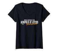 Femme Acropole d'Athènes Site du Patrimoine Mondial Grèce Souvenir T-Shirt avec Col en V