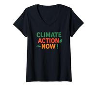 Femme Action Climatique Maintenant T-Shirt avec Col en V