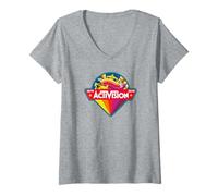 Femme Activision Classics Vintage Rainbow Logo 1979 Video Game T-Shirt avec Col en V