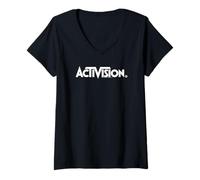 Femme Activision Classics Vintage White Logo Text Video Game T-Shirt avec Col en V