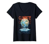 Femme Activisme de l'ours Polaire de la Terre Fondue du Changement Climatique T-Shirt avec Col en V