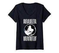 Femme Activisme de Protestation «Revuelta» Upside-Down Globe Politics T-Shirt avec Col en V