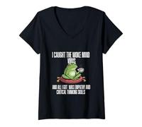Femme Activiste de Justice Sociale Woke Frog No Kings T-Shirt avec Col en V