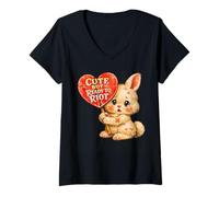 Femme Activiste rétro Bunny Heart, Mignonne mais prête à Faire des émeutes T-Shirt avec Col en V