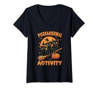 Femme Activité Purranormale Funny Halloween Cat Mom T-Shirt avec Col en V