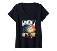 Femme Actuellement Mentally Offshore Good Luck Reaching Me Surf T-Shirt avec Col en V
