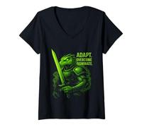 Femme Adapt Overcome. Dominez Le Design pour Les Amateurs de Bande dessinée et Le lézard T-Shirt avec Col en V