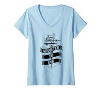 Femme Addicted to Ink Tattoo Lover Machine à tatouer Vintage Cool T-Shirt avec Col en V