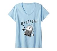Femme Adh Kop Chai Funny Sindhi Sayings Humor Tea Lovers Memes T-Shirt avec Col en V