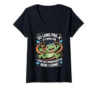 Femme Adieu Pré K, Bonjour Maternelle Grenouille T-Shirt avec Col en V