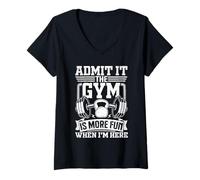 Femme Admit It Gym is More Fun When I'm Here Funny Haltérophilie T-Shirt avec Col en V