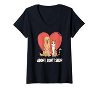 Femme Adoptez ne magasinez Sauvez des Vies Chien Chat Amour T-Shirt avec Col en V