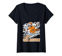 Femme Adorable Animal de Ski en Forme de Raton Laveur T-Shirt avec Col en V