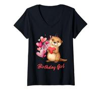 Femme Adorable Anniversaire Loutre Vison Mignon pour Petite Fille T-Shirt avec Col en V