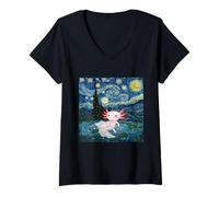 Femme Adorable Axolotl Kawaii Van Gogh Starry Night Inspiré T-Shirt avec Col en V