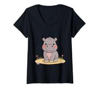 Femme Adorable bébé Hippopotame Pygmy T-Shirt avec Col en V