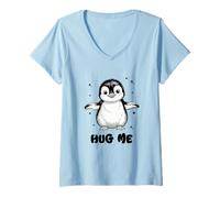 Femme Adorable bébé Pingouin câlin Petit Pingouin Amour T-Shirt avec Col en V