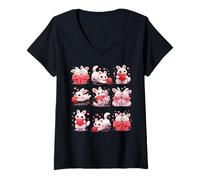 Femme Adorable Bunny with Hearts and Yarn T-Shirt avec Col en V