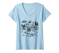 Femme Adorable Carlin pour s'échapper de l'OVNI Alien Bigfoot T-Shirt avec Col en V