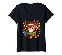 Femme Adorable cerf dans Un Bonnet de Père Noël pour Enfants T-Shirt avec Col en V