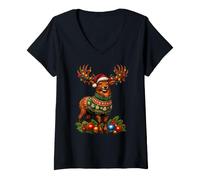Femme Adorable cerf dans Un Bonnet de Père Noël pour Enfants T-Shirt avec Col en V