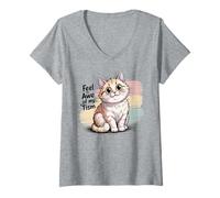 Femme Adorable Chat avec Inscription « Be in Awe with My Timm » - pour autisme, Papa, Amour, Vie, enseignement T-Shirt avec Col en V