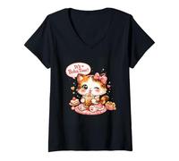 Femme Adorable Chat Boba Kawaii Bubble Tea Chaton It's Boba Time T-Shirt avec Col en V