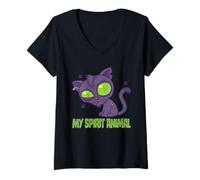 Femme Adorable Chaton Zombie Effrayant est Mon Animal d'esprit T-Shirt avec Col en V