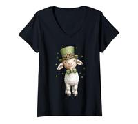 Femme Adorable chèvre Fermier léprechaun trèfle Jour de la Saint-Patrick T-Shirt avec Col en V