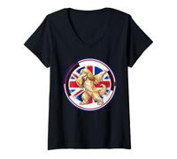 Femme Adorable Chien Afghan drôle Drapeau Anglais T-Shirt avec Col en V