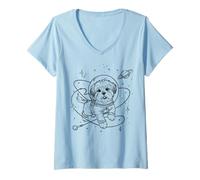Femme Adorable Chien Astronaute Chiot Cosmos Explorateur Spatial T-Shirt avec Col en V