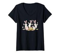 Femme Adorable Chien Border Collie de Pâques œufs de Lapin Danse Kawaii T-Shirt avec Col en V