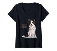 Femme Adorable chien Border Collie - Mignon chien de mouton écossais T-Shirt avec Col en V