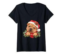 Femme Adorable Chien de Noël Shar Pei T-Shirt avec Col en V