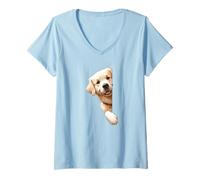 Femme Adorable chiot Golden Retriever qui regarde autour du coin, amoureux des chiens T-Shirt avec Col en V