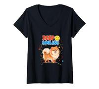 Femme Adorable chiot Poméranien - POM Keep Smiling Positive Vibes T-Shirt avec Col en V