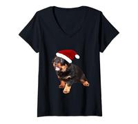 Femme Adorable Chiot Rottweiler Portant Un Chapeau de Père Noël T-Shirt avec Col en V