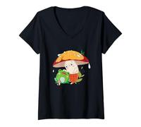 Femme Adorable Compagnon Champignon et Grenouille de la forêt pour Les Amoureux de la Nature T-Shirt avec Col en V