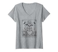 Femme Adorable Costume d'halloween The Booked Ghost Tarot Style T-Shirt avec Col en V
