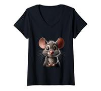 Femme Adorable Design de Souris expressif. T-Shirt avec Col en V