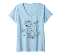 Femme Adorable Dinosaure T-Rex Explorateur Spatial Cosmique Aventure Dinosaure T-Shirt avec Col en V