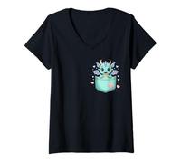 Femme Adorable Dragon de Poche Surprise Kawaii Fantaisie Minuscule créature Art T-Shirt avec Col en V