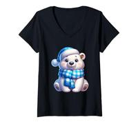 Femme Adorable écharpe d'hiver Motif Ours Polaire Bonnet de Neige T-Shirt avec Col en V