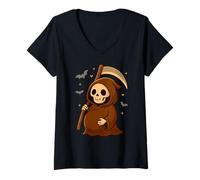 Femme Adorable Faucheuse de Dessin animé Maman pour Devenir Une mère d'halloween T-Shirt avec Col en V
