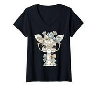 Femme Adorable Girafe impertinente avec Lunettes et nœuds Amusants T-Shirt avec Col en V