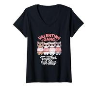 Femme Adorable Graphique « Valentine Gang » Chats dans des Pulls T-Shirt avec Col en V