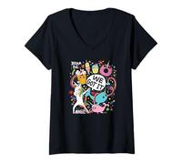 Femme Adorable gribouillage Licorne narval T-Shirt avec Col en V