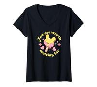 Femme Adorable Lapin glacé « You are Worth Melting for Love » T-Shirt avec Col en V