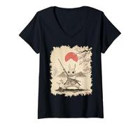 Femme Adorable Lapin Ninja/Lapin samouraï Japonais T-Shirt avec Col en V
