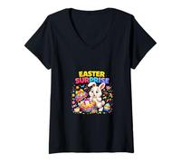 Femme Adorable Lapin Printemps célébration Surprise Animal Design T-Shirt avec Col en V